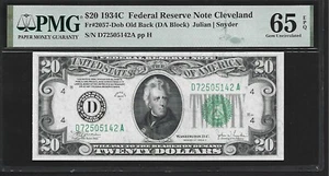 US 20 Dollars 1934C PMG 65 EPQ UNC Fr #2057-Dob FRN Cleveland Julian/Snyder - Picture 1 of 4