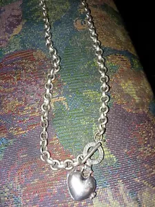 ESTATE SALE FIND STERLING SILVER HEART TOGGLE NECKLACE SOLD AS IS - Picture 1 of 5