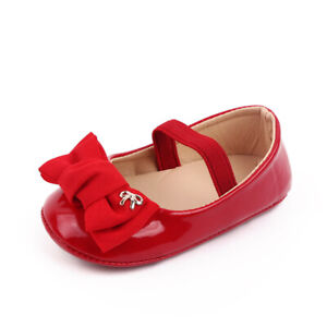 Baby Girl Bow Crib Shoes Patent Leather Toddler Rubber Mary Janes Outfit Shoes