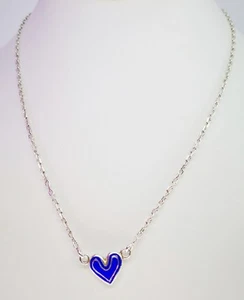 COLLANA ARGENTO 925 CUORE DONNA RAGAZZA VINTAGE CHARM SMALTO BLU ANNI 40 CATENA - Foto 1 di 1