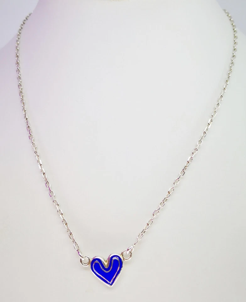 COLLANA ARGENTO 925 CUORE DONNA RAGAZZA VINTAGE CHARM SMALTO BLU ANNI 40 CATENA - Immagine 1 di 1