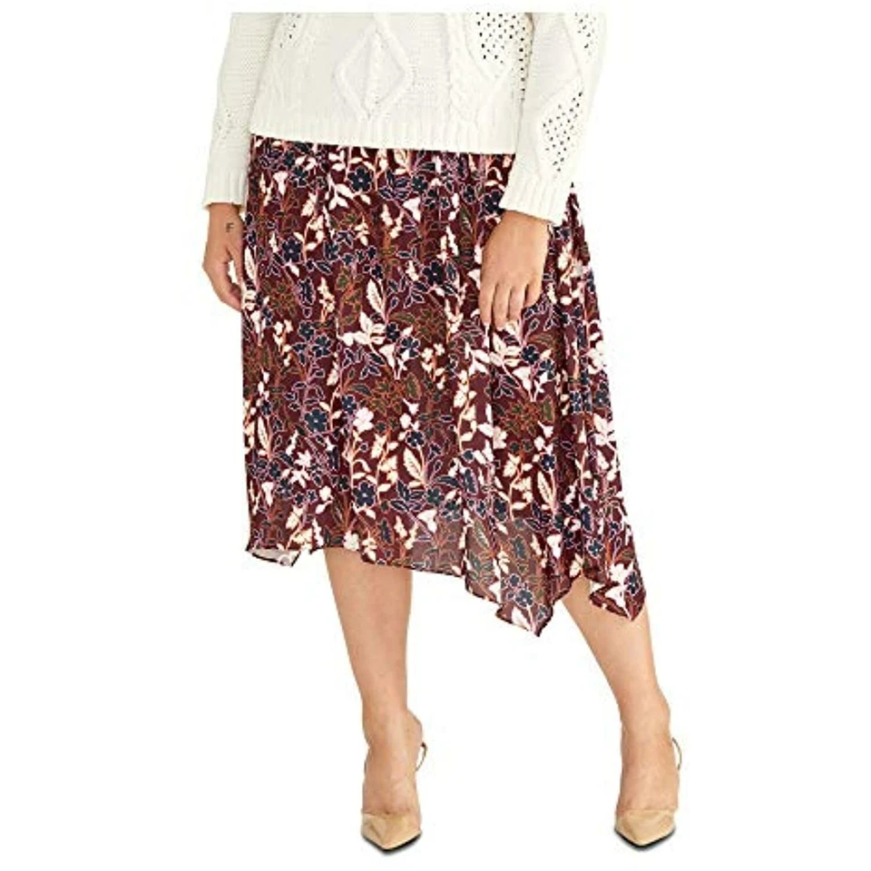 Precio de venta sugerido por el fabricante $95 Rachel Roy Mujer Borgoña Floral Midi Línea A Falda Talla 1X Foto 1 de 1
