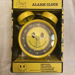 Frenzy Happy Smiley Face Alarm Clock Yellow & Black New In Box Bell Ringer - Picture 1 of 5