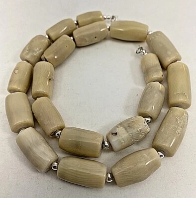 Collar de plata de ley .925 12 mm x 25 mm barril coral blanco cuentas 21,5" #2 Foto 1 de 4