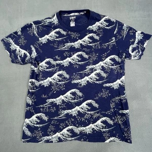 UT Uniqlo x Hokusai Blue Shirt Adult S Short Sleeve Great Wave Japan Art Mens - Picture 1 of 10