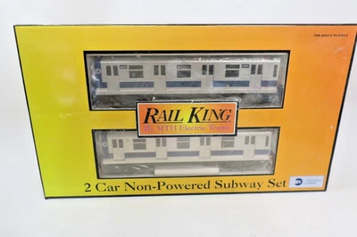 MTH 30-2161 O Gauge RailKing MTA Silver & Blue 2-Car Non-Powered Subway Set - Image 1 of 4