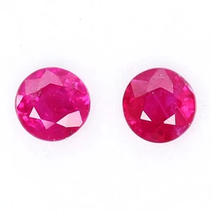 PAIR!0.54ct Round 3.7mm Natural Heated Pinkish Red Burmese Ruby, Ravishing Color - Picture 1 of 4