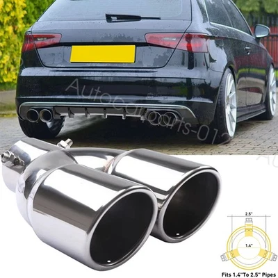 Rear Car Dual Exhaust Muffler Tip Tail Pipe Steel 2.5 Inlet For Audi Q3 Q5 Q7 Q8 - Imagem 1 de 4
