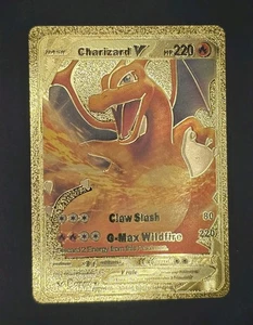 Pokémon Charizard V 220hp Gold Foil Fan Art Collector Card TCG - Picture 1 of 2