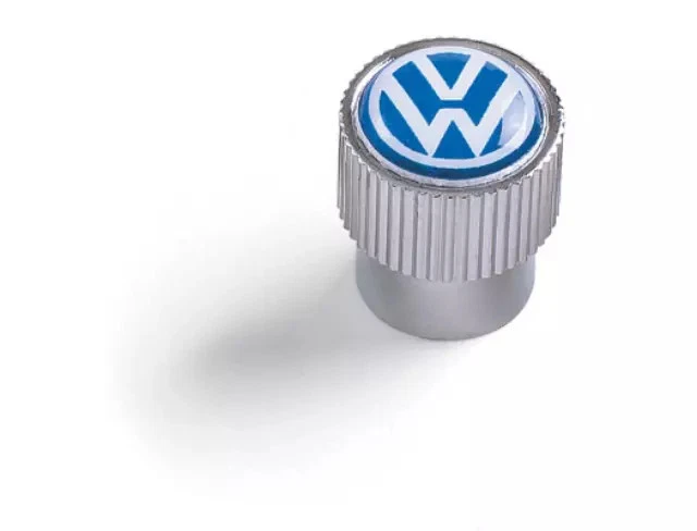 Genuine Volkswagen Valve Stem Caps - Black On Silver 000-071-215-J
