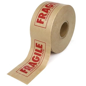 Fragile Printed Reinforced Kraft Tape 3″ x 450 ft – Water‑Activated Gummed Tape - Picture 1 of 7