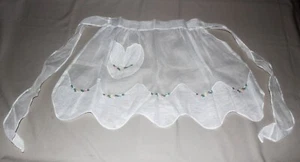Medio Delantal Carmen Lee Vintage Blanco Transparente Flores Pastel Borde Ondulado Algodón - Imagen 1 de 5