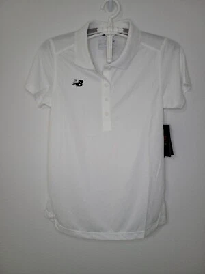 NWT New Balance Women Performance Tech Athletic Small DRY Sport White Polo Shirt - Image 1 of 4