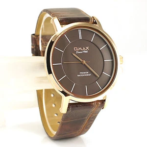 OMAX Classic Slim Rose Gold Seiko Movt Brown Leather Gents Dress Watch SX13R55I - Picture 1 of 12
