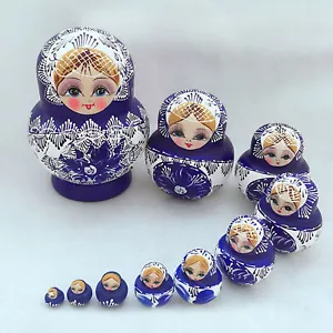 10tlg Russische Matroschka Babuschka Matrjoschka Holz Puppe Kinder Spiezeug - Bild 1 von 8