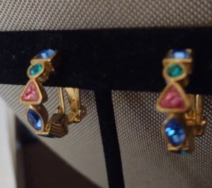 Vintage Multicolor Crystal Half Hoop Clip Earrings - Picture 1 of 5
