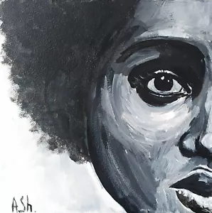 Black woman portrait Original acrylic painting female portrait face artwork 8x8" - Picture 1 of 9