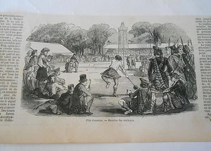 Ecosse Fête Excercie des marteaux Scotland Antique Old Print 1851 - Picture 1 of 1