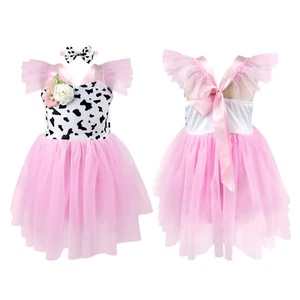 Toddler Baby Girl Cow Birthday Bowknot Cow Print Flower Party Pricess Dresses - Picture 1 of 21