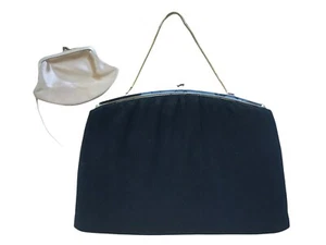 Vintage Harry Levine HL USA borsa pochette nero tono oro Kisslock moneta da sera - Foto 1 di 12