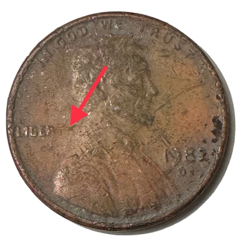 1982D One Cent Penny Struck Through Grease Error Missing T,YLetters On Liberty Cover