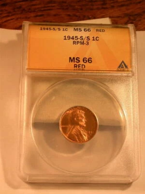 1945 S RPM#3 ANACS MS66 Red Lincoln Cent Error  Free Shipping - Image 1 of 4
