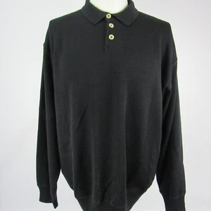 Sweater XL Black Merino Wool Men's Collared Pullover Knit Distress I Levrieri - Picture 1 of 14