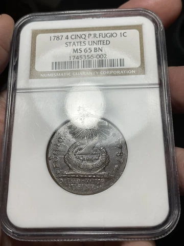 1787 Fugio Cent Copper NGC MS65 Wow!!!   4 Cinq States United P.R. 1c Colonial Cover