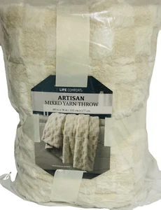 Life Comfort Artisan Mixed Yarn Throw 60" X 70" Luxury Cream Machine Washable - Picture 1 of 2