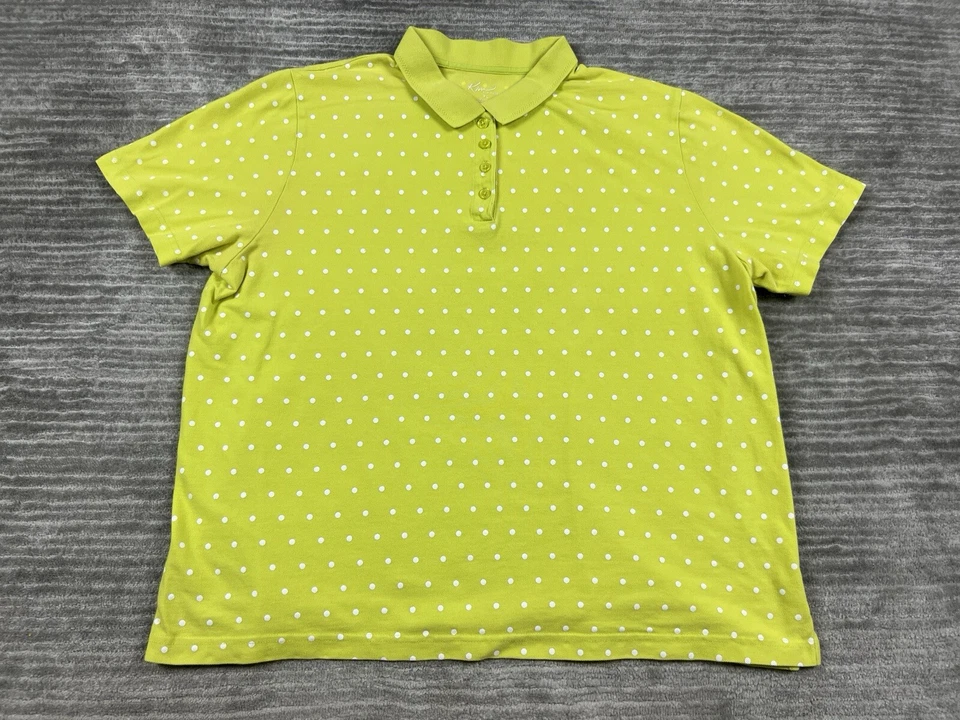 Kim Rogers Top Womens XL Green White Polka Dot Polo Short Sleeve Cotton - Изображение 1 из 4