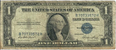 1935E 1$ Silver Certificate - Blue Seal, No Motto - IBP/GMH B70733572H - #13526 - Image 1 of 2