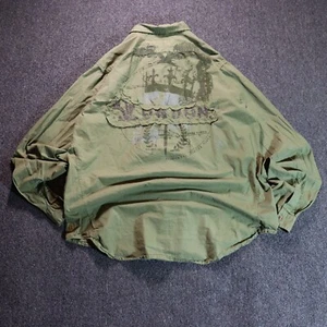 VTG 2000s GUESS GRUNGE GREEN BUTTON SNAP DOWN LONGSLEEVE XL - Picture 1 of 8