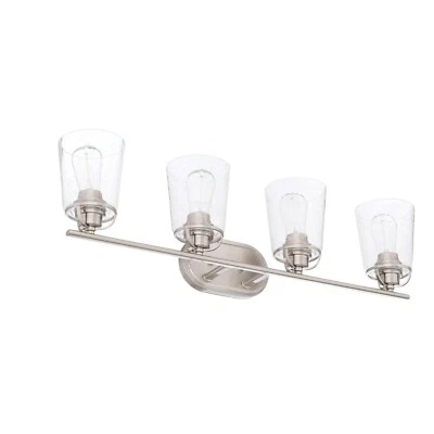 Inspiración 32,19 pulgadas Tocador de baño de níquel cepillado de 4 luces cortinas de vidrio Foto 1 de 4