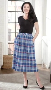 Falda Midi Joan Rivers Regular Madrás A Cuadros Azul Multi XS - Imagen 1 de 4