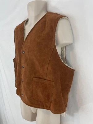 Sears Leather Shop Womens XL Brown Vtg USA Made Suede Leather Fleece Lined Vest - Image 1 of 4