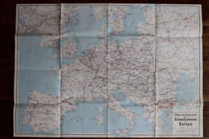 landkarte übersichtskarte eisenbahnen europa 1970 er jahre vintage map railway