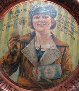 GE EDISON Lamps Light Bulbs Original Old Foreign Advertising Tin Tip Tray Sign - Picture 1 of 16
