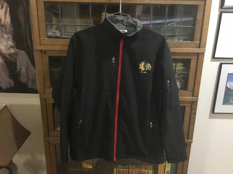 Chicago Blackhawks Black Full Zip Soft Shell Patched NHL Jacket SZ L  - cool Cover