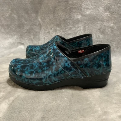 Zuecos daneses Sanita talla 38 charol azul estampado de leopardo zapatos sin cordones Foto 1 de 4