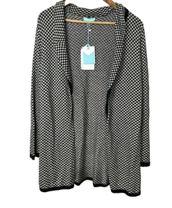 Blue Illusion Cardigan XS Black White Cashmere Blend Herringbone New With Tags - Picture 1 of 9