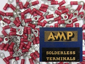 ⚡ 100 PZ CONNETTORI AD ANELLO SENZA SALDATURA A CRIMPARE ROSSO 22-16 AWG ~ Made by AMP in USA - Foto 1 di 4