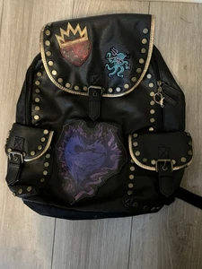 Disney Descendants Negro Vegano Cuero Frontal Borde Dorado, Tachuelas Mochila Villanos - Imagen 1 de 7