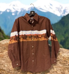 Panhandle Slim Western Shirt Kids Youth L Brown Graphic Print Pearl Snap Rodeo - Picture 1 of 10