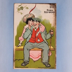 Gunn Gwennet Comic Postcard 1905 Some Queer Birds Robin Red-Breast Fob Watch - Picture 1 of 2
