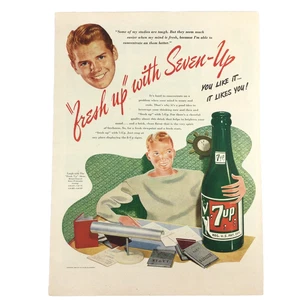 1946 Soda 7 Up VINTAGE PRINT AD Fresh Up Seven-Up Pop Soft Drink Bottle Student - Picture 1 of 1