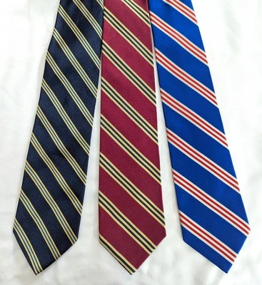 Lote de 3 Corbatas de Seda BROOKS BROTHERS, Patrones Clásicos a Rayas-Borgoña/Dorado, Azul Foto 1 de 4