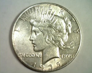 1935 PEACE SILVER DOLLAR ABOUT UNCIRCULATED AU NICE ORIGINAL COIN BOBS COINS - Picture 1 of 2