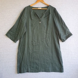 Sussan Dress Sz Large Forest Green 100% Linen Basic Tunic Summer Coastal - Picture 1 of 7
