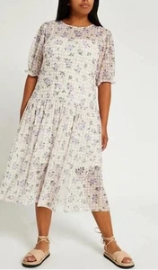 River Island Plus Size 22 Beige Check Print Floral Midi Dress BNWT RRP £40 - Picture 1 of 7
