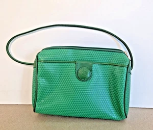 1983 Liz Claiborne grüne Handtasche Lederbesatz Reißverschluss oben - Bild 1 von 5